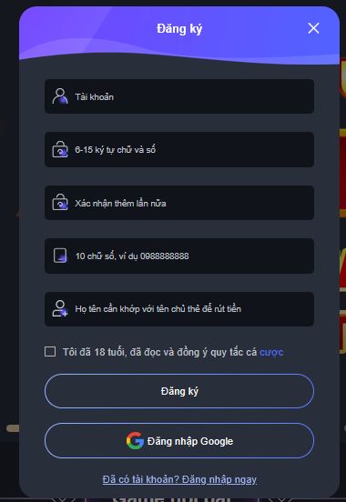 Đăng ký tài khoản 88i bằng form.